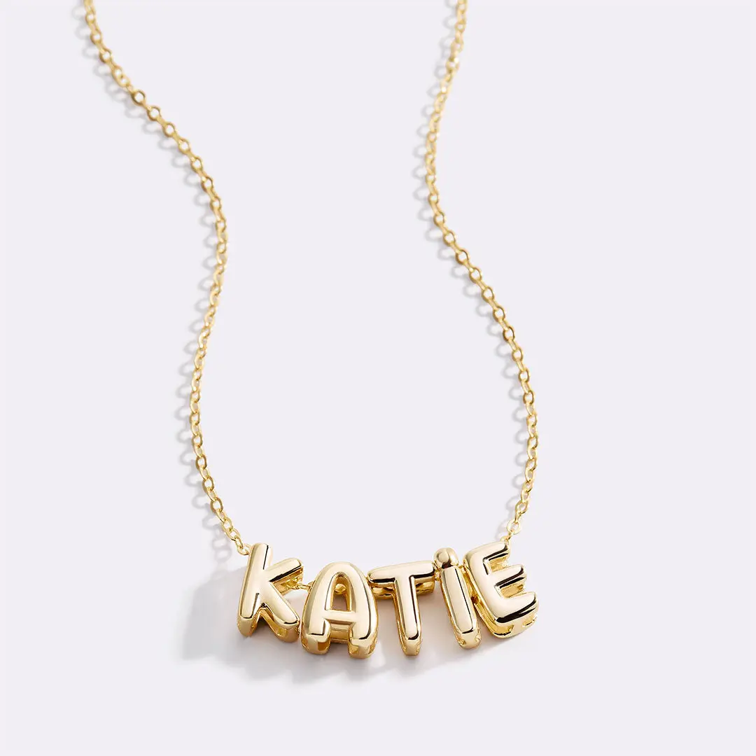 Custom Bubble Name Necklace in Gold or Silver