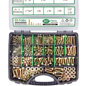 【FathersDayGift】FOLIV 907/566/523 pcs Grade 8.8 Metric Bolt Assortment, M4 M5 M6 M8 Heavy Duty Bolts and Nuts Kit,Yellow Zinc Plated, Length from 12-30mm magnetic cabinet latch ver x bolts wire nuts velx bolts Hex Cap Screws Anchor Screws