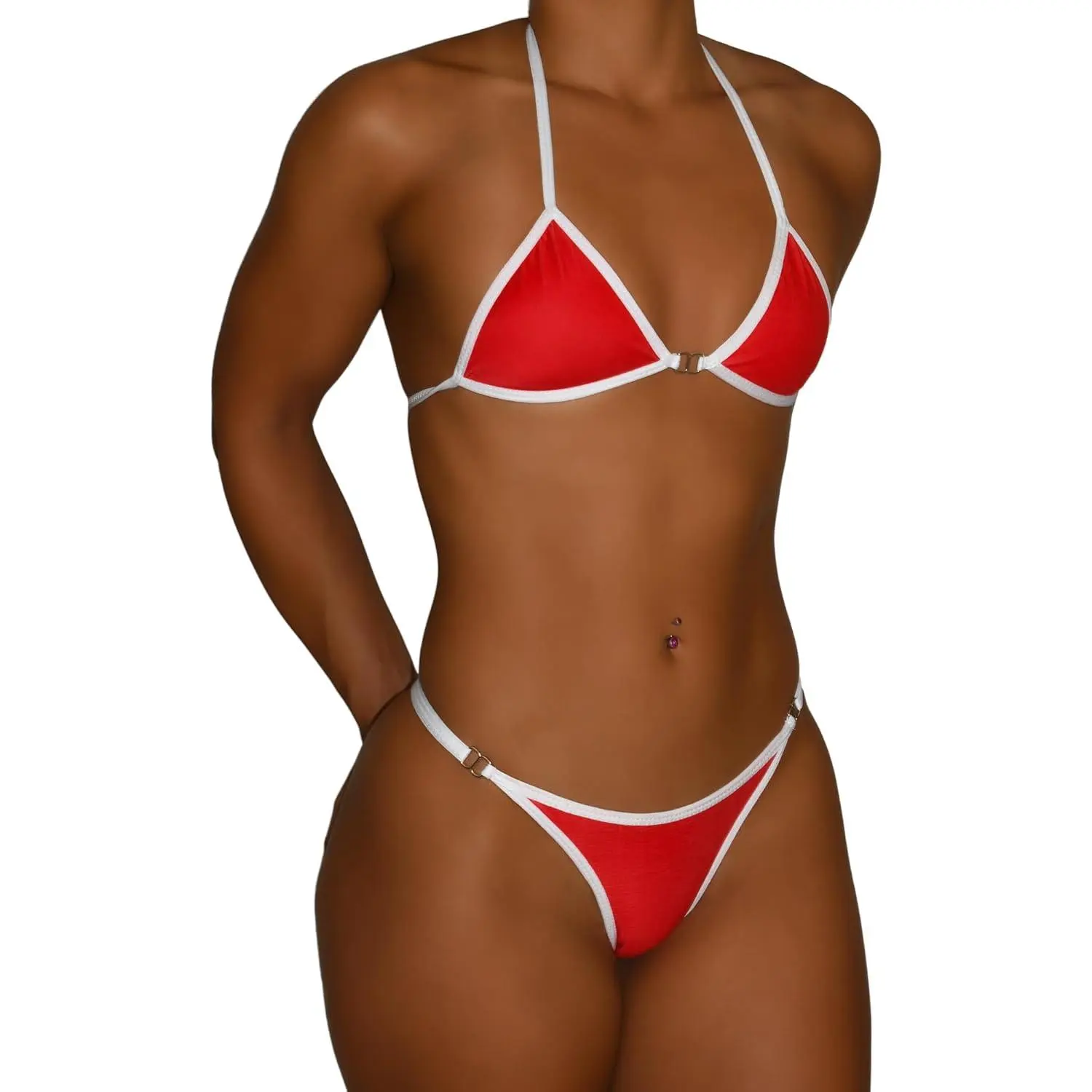 Red & White Micro Bikini – Sexy Lifeguard Brazilian Bikini – Adjustable Fit (XS-S) – Red & White Swimwear – Travel & Gift Swimsuit