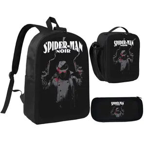 Noir Dark Superhero Web Style Backpack, Vintage Shadow Hero Graphic School Bag, Retro Black Tone Casual Daypack, Lightweight Wear-resistant Student Shoulder Bag, Unique Gothic Noir Art Print Gift For Teens, Youth And Dark Style Fans tiktokshopspringglowup