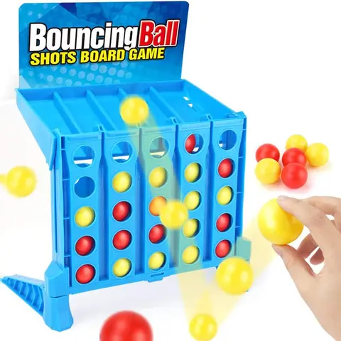 Round Bounce Ball Shots Board Game - 4-In-A-Row Classic Spin Tabletop Toy, Ball Pieces, Aim & Go Gameplay for Board Games Night, Encourages Practice & Helps for Development