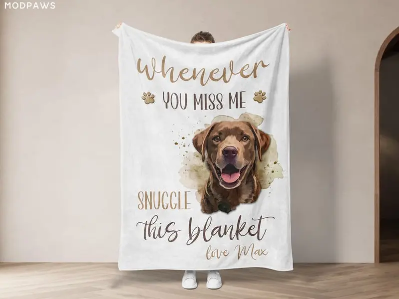 Custom Pet Picture Throw Blanket with Name Personalized Photo Keepsake Gift for Dog Owners Mod Paws