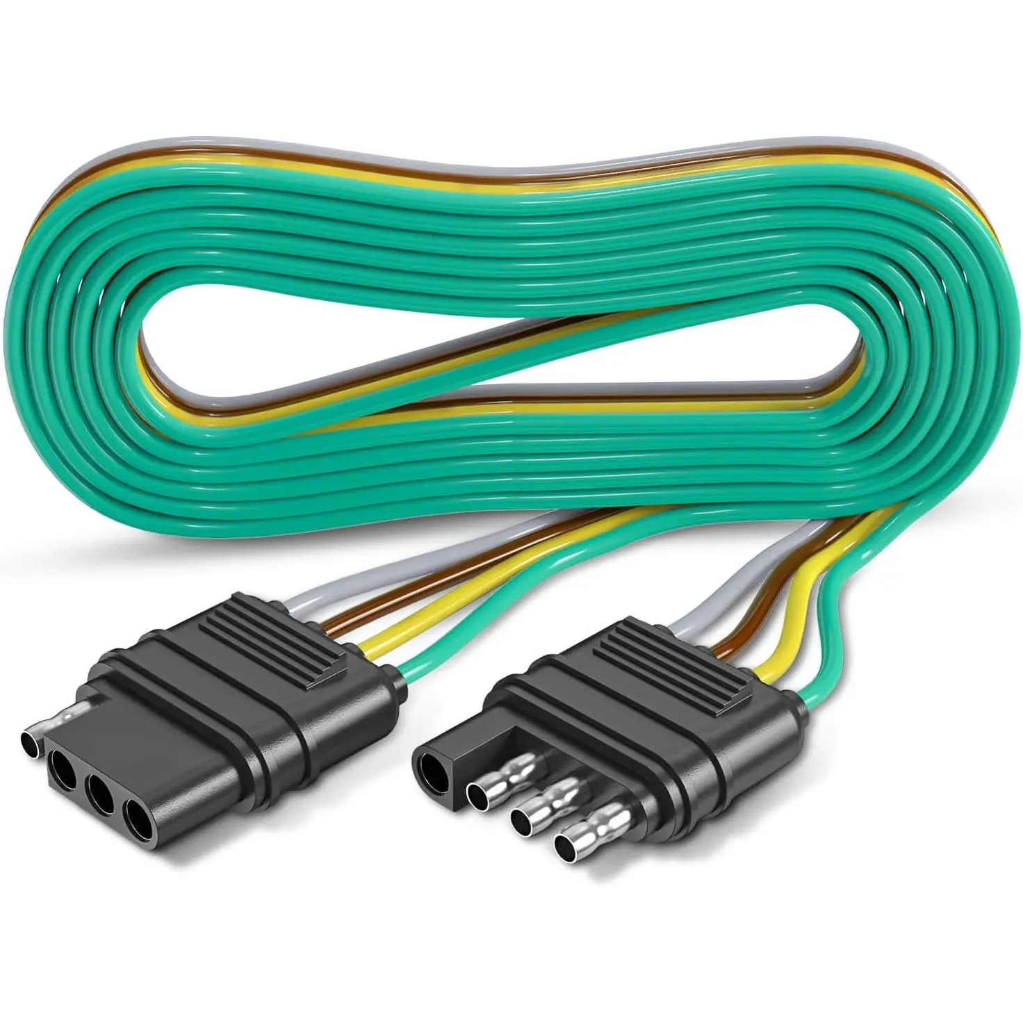 4-Pin Trailer Connector Wiring Harness Extension Cable 80inch ,16AWG 4-Way Trailer Plug Flat Cable Extender, Male to Female Trailer Light Connector Suitable for Hitch, Utility Vehicle, Boat or RV Trailer