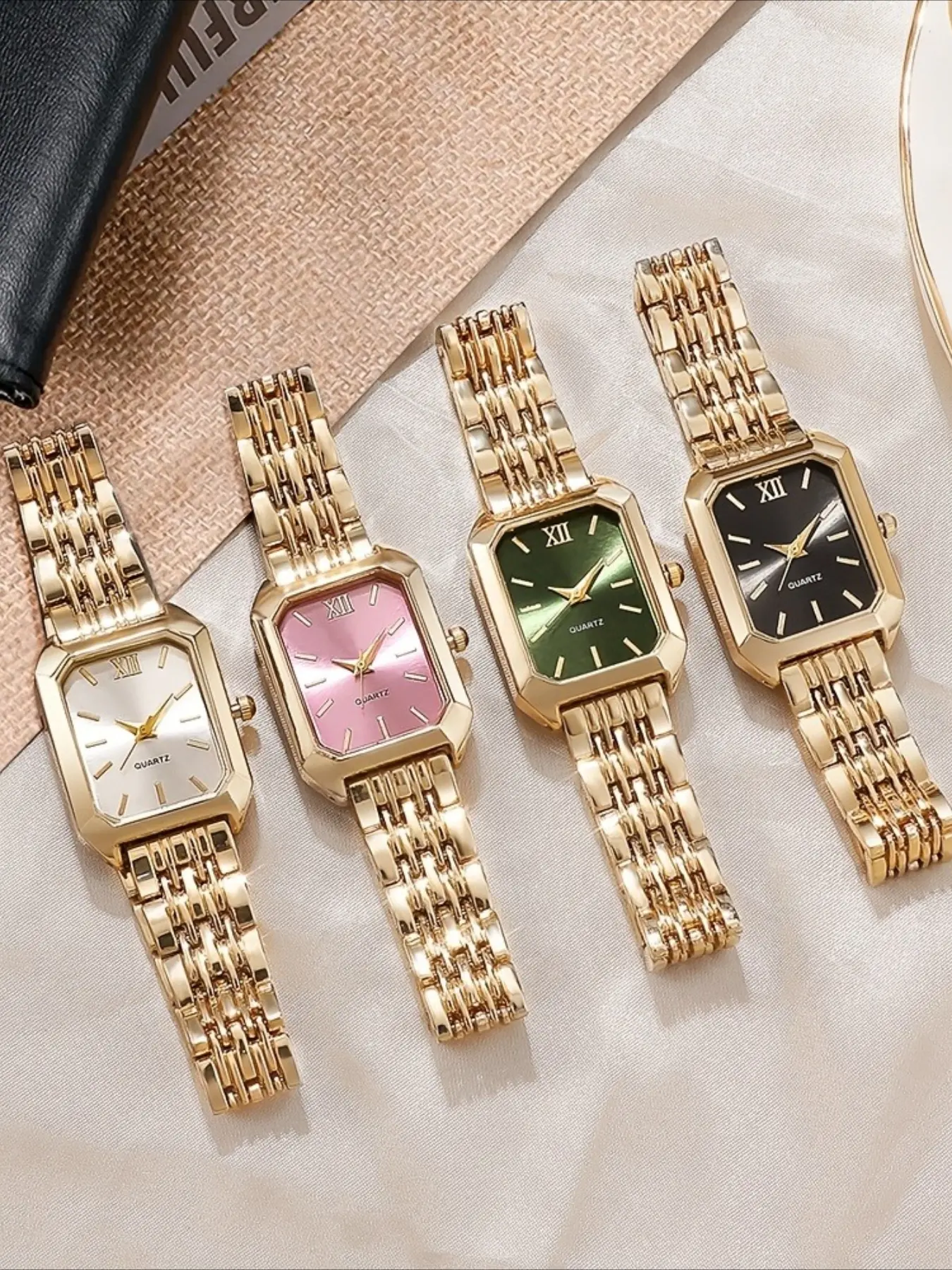4 fashionable and elegant square alloy dial quartz women's watches - suitable for various occasions, the ideal gift for mothers or girlfriends, Quartz wristwatches, Fashionable Wristwatch Set, Quartz Analog Watch