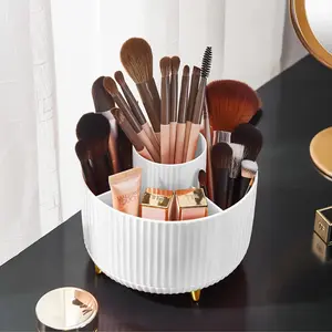 Makeup Brush Holder Organizer,360 °   Rotating Makeup Brush Organizer,5 Slot Make up Brushes Cup for Cosmetics, Nail Polish, Art Supply, Bathroom Vanity Desktop Organizer - Purple