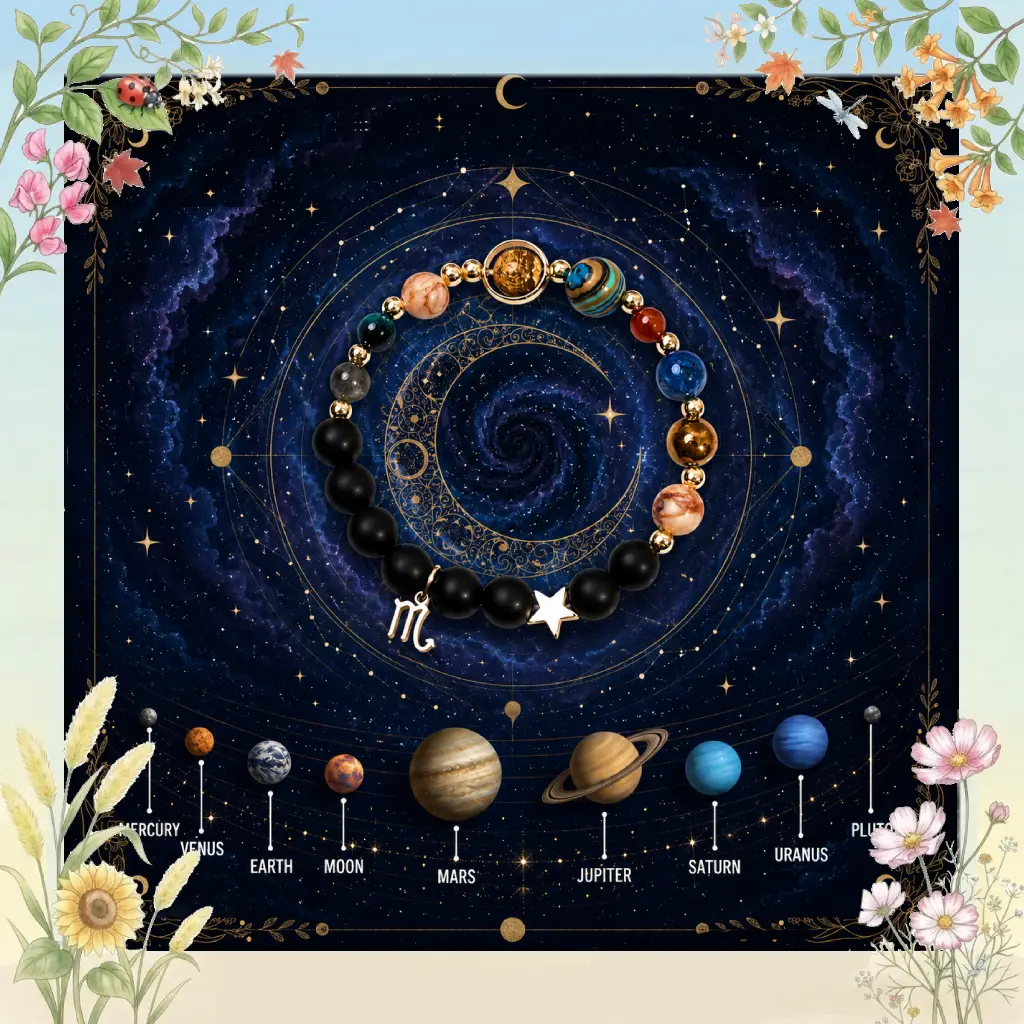 Celestial Zodiac Charm Crystal Bracelet with 9 Planets & 12 Signs | Universe Solar System Natural Stones | Unisex Spiritual Protection Healing Jewelry | Meaningful Gift for Christmas, Birthday, Thanksgiving for Her/Him