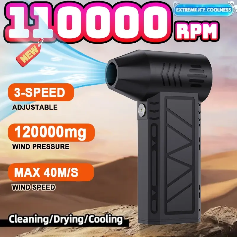 Compressed Air Dust Remover, 110,000 Rpm Brushless Motor, 3-Speed Adjustable, 2500mah Batteries, Ideal for Keyboard, Computer, Car, Inflatable Bed, Home Cleaning