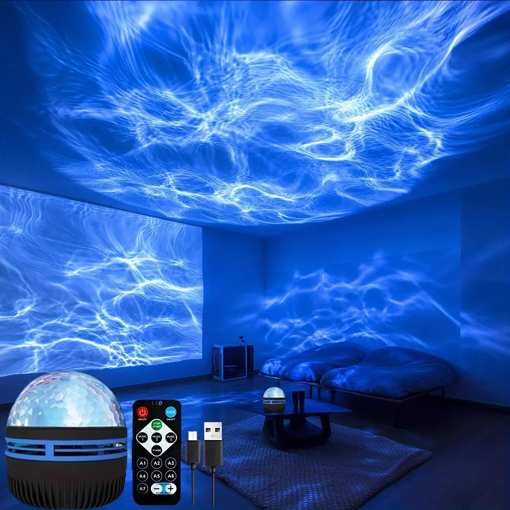 A USB Plug-In Ripple LED Projection Nightlight That Creates a Colorful Ripple Effect Is Ideal for Parties, Stages, Living Rooms, Offices, Bedrooms, Game Rooms, And Restaurants. It Makes a Great Gift for Christmas And Halloween