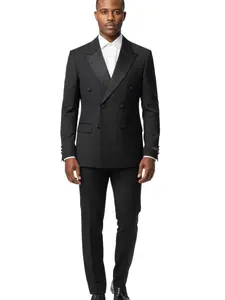 Slim Fit Black Double Breasted Tuxedo Black Studs Rhinestone Peak Lapel Design