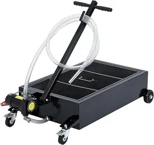 Oil Drain Pan, 20 Gallon Low Profile ， with 180W Electric Pump,  with 8.2 Ft Hose & T Folding Handle, Rolling Oil Drain Cart for Truck, RVs, Buses，Black