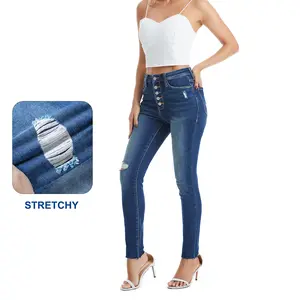 High Rise Button Fly Skinny Denim Jeans