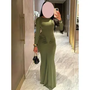 Women Elegant Ruched Long Sleeves Bodycon Dress Solid Color Party Club Dating Long Dresses For Women