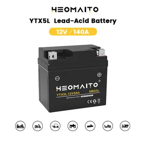 HEOMAITO Sealed AGM YTX5L-BS Battery 12V 5Ah 140CCA - Factory Activated, Maintenance Free Motorcycle Battery, 4-Way Terminal, Shock Resistant - Replacement for 50-150CC ATV, Scooter, Dirt Bike, Snowmobile, UTV, Lawn Mower and PWC