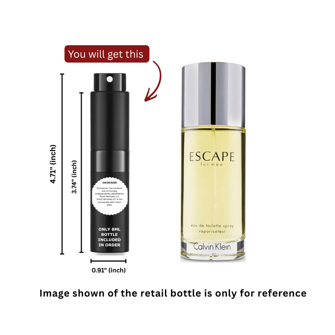 Calvin Klein Escape Eau de Toilette for Men 8ml / 0.27oz – 100% Original Authentic Decanted Perfume Spray