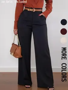 Women High waist Button Pants Business Casual Western Wear Wide Leg Baggy Dress Pants Bottoms Office Outfits Professional Clothes Womenswear Grey Brown Work Outfits