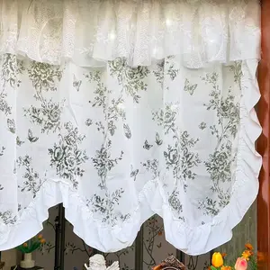 Exquisite Butterfly Embroidered Curtain Set with Scalloped Valance, Blackout & Decorative for Small Custom Sized Windows