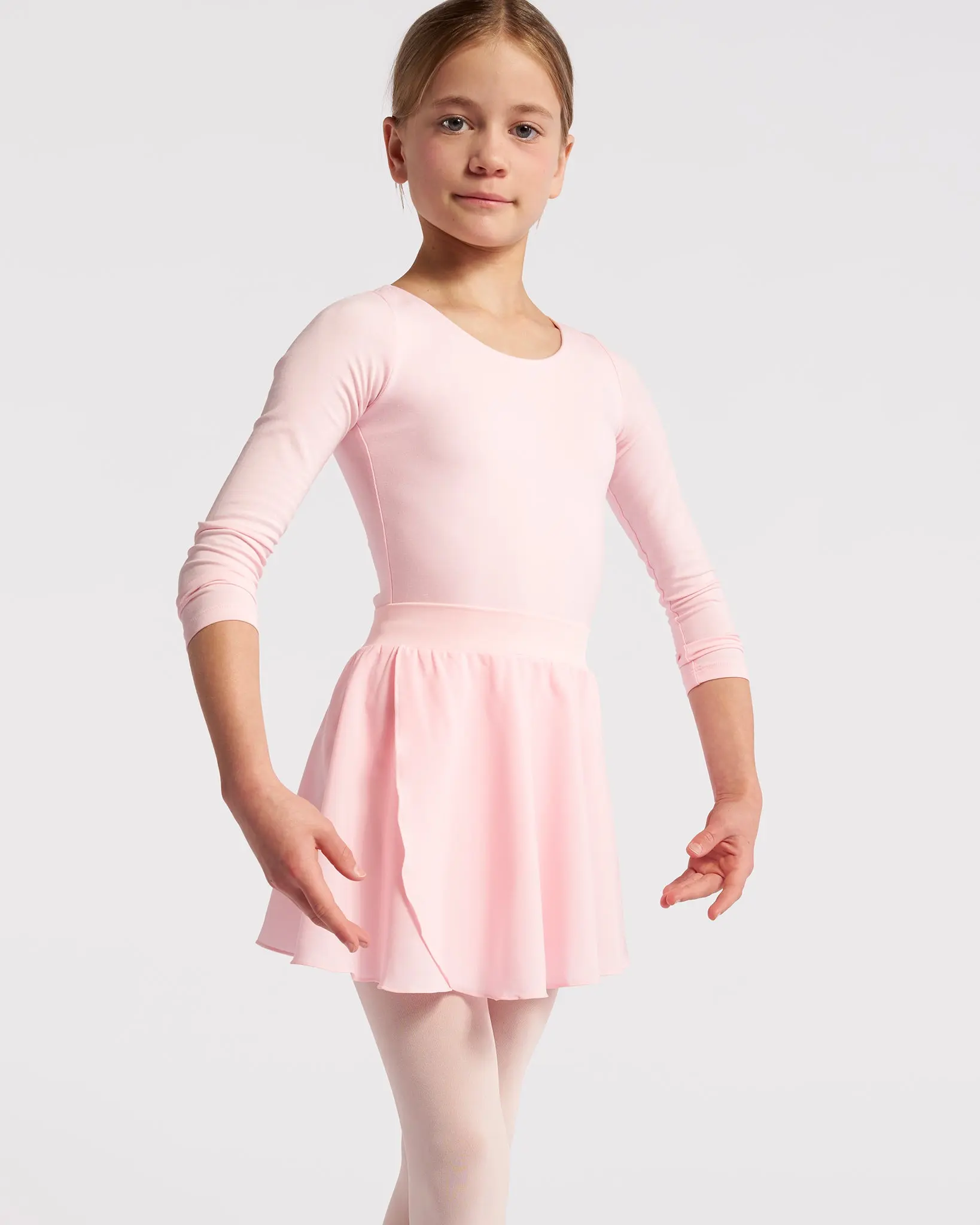 Women's Black Long-Sleeve Slip-On Leotard & Pull-On Skirt 2-Piece Ballet Starter Kit, Cotton-8% Spandex Fabric for Performances