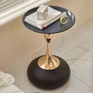 Round Coffee Tables Large Capacity Small Low Side Table Space Saving Metal Base Corner Table for Living Room Decoration Furniture