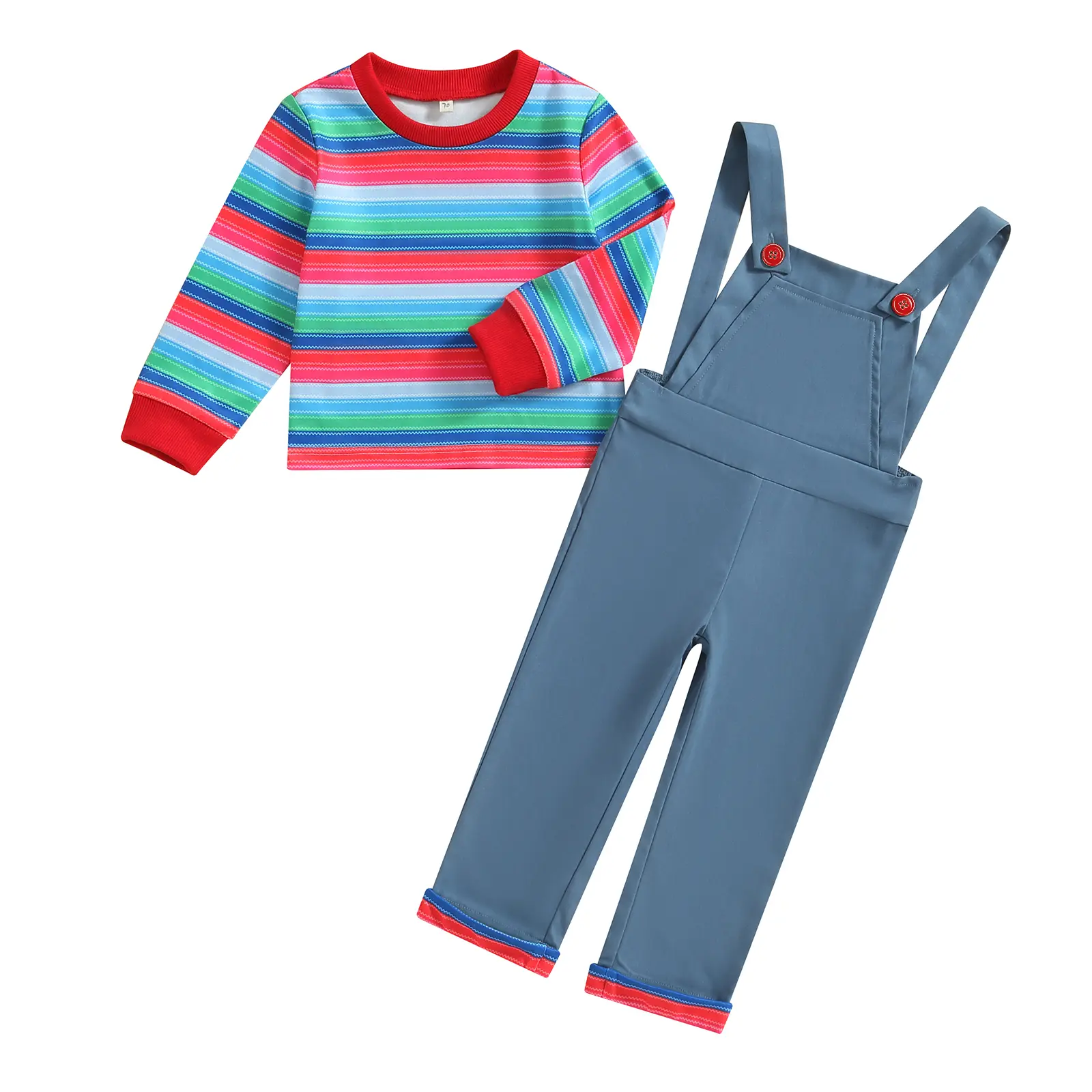 Toddler Baby Boy Girl Halloween Kids Chucky Costume Long Sleeve Striped Shirt Tops Rompers Jumpsuit Pants Cosplay Outfits Set