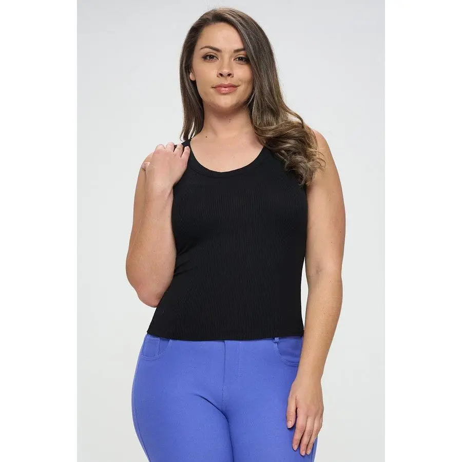Plus Ribbed Seamless Scoop Neck Tank - Yelete