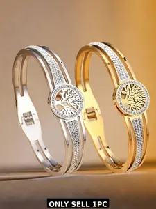 Stainless Steel Life Tree Bracelet, 18k Vacuum Plating, Sparkling High-Quality Design, Casual Wear, Jewelry Bracelet, All Seasons, Perfect Gift, Stainless Steel Bracelets