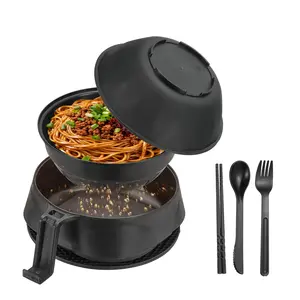 Microwave Ramen Bowl Set, Wheat Fiber Noodle Bowls Plastic Cooker with Lid Handle Fork Spoon Chopsticks for College Dorm Room Apartment Tableware Dinnerware Set