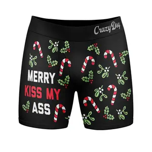 Mens Merry Kiss My Ass Boxer Briefs Funny Saying Christmas Joke Graphic Gag Underwear for Guys Funny Graphic Boxers Christmas  Funny Sarcastic  Mens Novelty Boxer Briefs Black