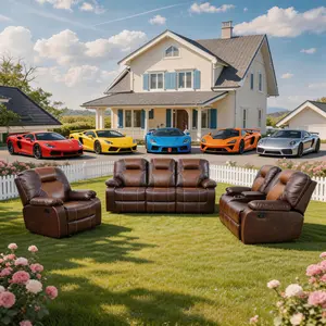 A AINEHOME Brown Bonded Genuine Leather Rocking chair 3-Piece Couch Set Manual Recliner Sofa for Comfortable Living Space Reclining Sectional Upholstered Modern Living Room Furniture