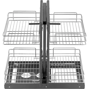 Father's Day Gift VEVOR Min 15" W Opening Blind Corner Pull Out Organizer, 2 Tier 4 Shelf Kitchen Cabinet Organizer, Chrome Carbon Steel Storage Basket, Slide Out Storage Organizer, Left & Right Open Compatible