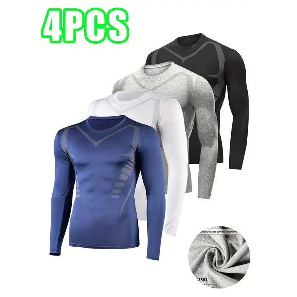 Men's Quick-Dry Stretch Fitted Compression Fitness Shirt - Long-Sleeve Tight-Fit Gym & Boxing Top, Moisture-Wicking Fabric, All-Season Athletic Performance Sporty Sports Outerwear, Fitted Compression Shirts
