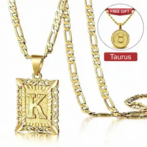 KissYan Initial Necklace for men and Women, 14K Gold Plated Square Letter Pendant Charm Necklace Cuban Chain Capital Alphabets from A-Z Jewelry