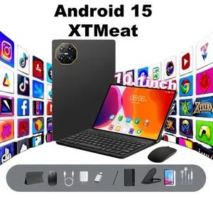 XTMeat 10.1-inch Android 15 Tablet 8000mAh Battery 12GB RAM 128GB ROM Free Keyboard Mouse Stylus Protective Case Stand for Office Home Gaming Videos
