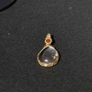 Clear Quartz& Red Agate Pendant in Classic Style with Golden Copper Wire Wrapping