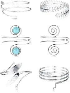 6PCS Arm Cuff Upper Armband Bracelets Adjustable Coil Armlet Arm Cuff Bracelet for Women Elegant Minimalist Bangle Minimalist Gold Silver Bangle Bracelet Costume Jewelry Trendy Stack Bangle