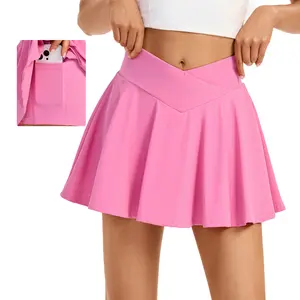 Women's 2-in-1 High-Waisted Tennis Skirt with Shorts - Pink Pleated Sports Skirt for Golf, Gym, Casual Wear | Sweat-Absorbent, Pockets, Summer Fashion