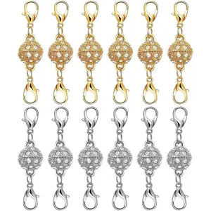 12 Pack Magnetic Necklace Clasps, Strong Magnet Jewelry Extenders, Stainless Steel, Gold & Silver Plated, Easy On & Off Necklace Connectors