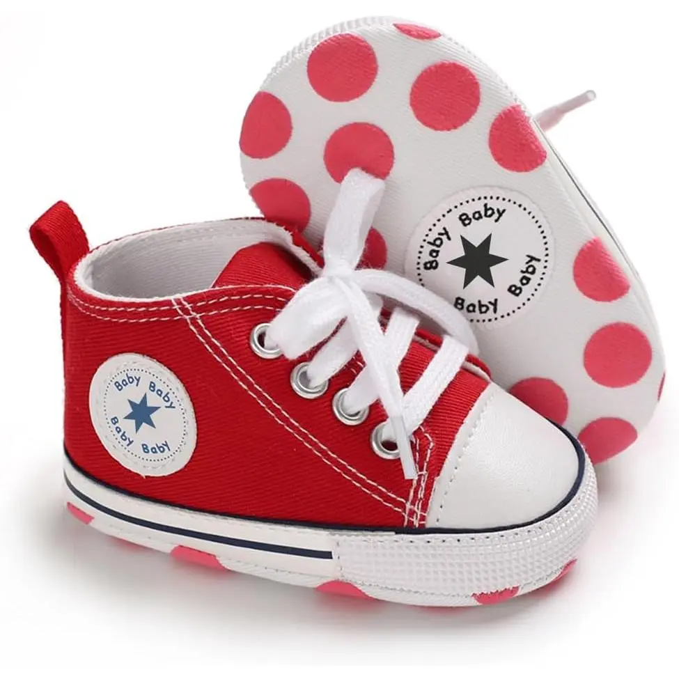 KF5-SK045   Unisex Baby Boys Girls Shoes, Newborn Infant Non-Slip Canvas Denim High Top Sneakers, Toddler First Walkers Shoes