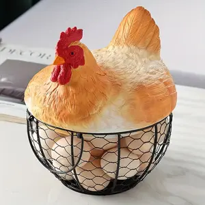 PrimPick Charming ceramic hen shaped storage basket with lid - multi-functional kitchen organizer, Food Storage Organizer, suitable for eggs, fruits, vegetables, etc. - Country-style farmhouse decoration, practical hook
