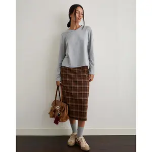 Badria Midi Skirt in Tartan Brown Red