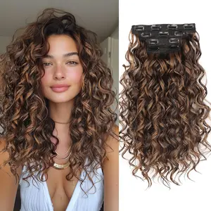 Curly Clip in Hair Extensions 4PCS 16 inch Black Short Bouncy Curly Hair Extensions Clip Ins Invisible Natural Hairpieces for Women