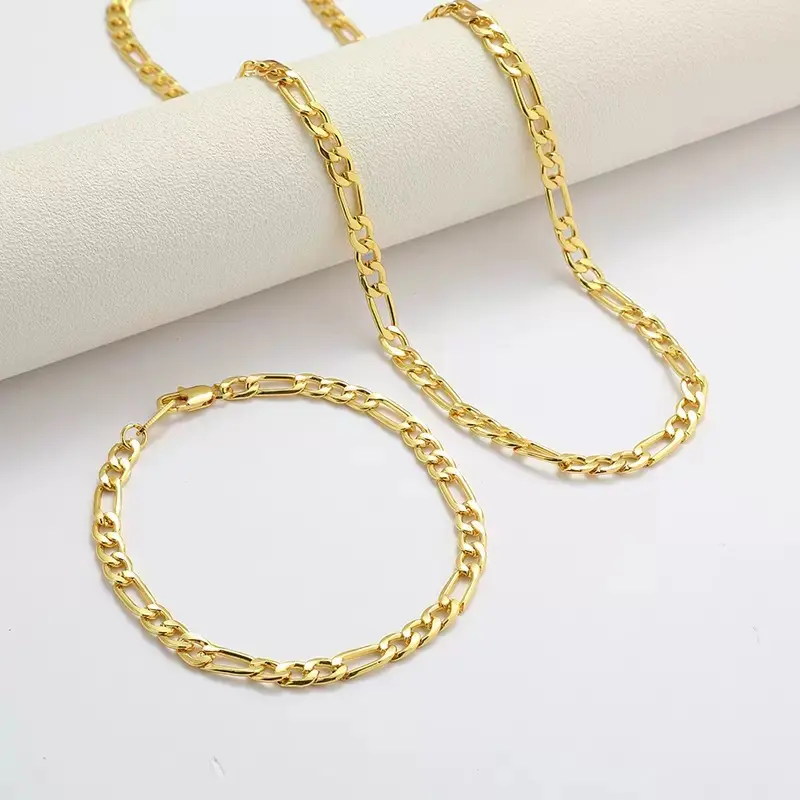 18K Gold Necklace & Bracelet Set Minimalist Unisex Long Lasting Shine Perfect For Daily Party Holiday Gifts 2 Piece Set