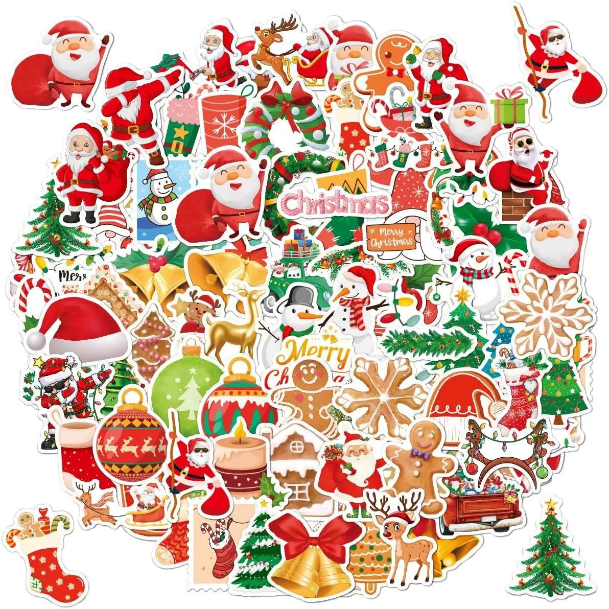 Holographic Festive Glitter Vinyl Waterproof Sticker Set - 1Pc Whimsical Christmas Decorative Crafts with Santa, Snowman, Reindeer Shimmer Designs for Holiday Decor, Party Favors (DIY Scrapbooking & Stamping Supplies), Stickers