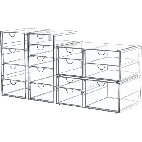 Makeup Organizer Storage With 16 Drawers, 4 Pcs Desktop Office Supplies, Desk Organizers, Clear Accessories, Dustproof Drawer and for Make Up, Jewelry, Pen, Stationary