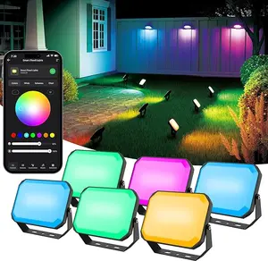 BrizLabs Flood Lights Outdoor, 4/6 Pack Smart RGBCW Landscape Lighting APP/Voice Control, Color Changing LED Floodlights, IP65 Waterproof Pathway Lights for Halloween Christmas Garden Yard Lawn House, Alexa Compatible, Diy Options