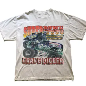Vintage 90s Monster Truck Grave Digger Racing Adult T-Shirt Cotton Collar Fabric Unisex Man Woman