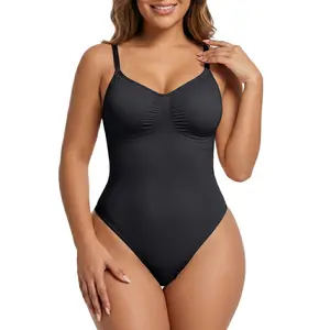 SHAPERX Seamless Thong Bodysuit Tummy Control Shapewear with Snap Crotch for Daily Wear