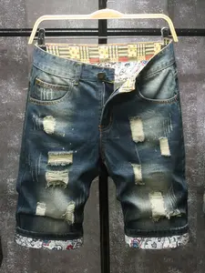 Men's Patched Ripped Denim Shorts, Street Fashion Zipper Fly Pocket Denim Shorts for Summer, Fashion Men's Bottoms for Daily Wear, Distressed Jeans Shorts, Casual Pocket Shorts