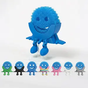 Creative Hanging Sponge Holder with Drainage/Traceless Glue, 3D Printing Countertop Funny Sponge Holders for Kitchen Sink, Keeps Your Sponge Dry & Smiling, for Scrub Daddy Holder