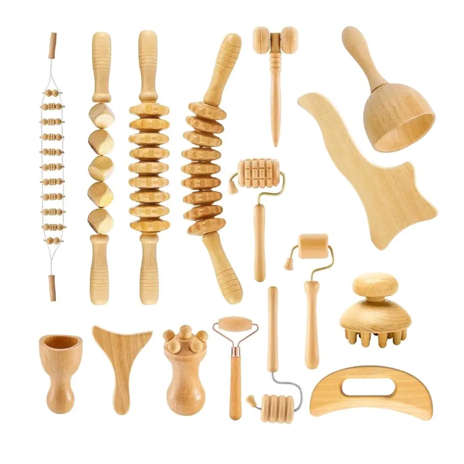 16Pcs Wood Therapy Massage Tools Set, Maderoterapia Kit for Body Sculpting, Lymphatic Drainage & Deep Tissue Massage, Wooden Fascia Roller for Face & Full-Body Muscle Pain Relief