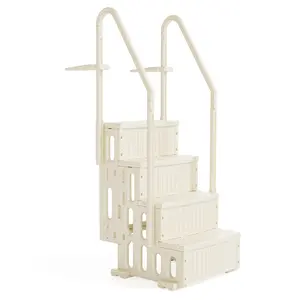 VINGLI Pool Ladder Heavy-Duty Safety Step for Above Ground Pools Stair Entry System with Handrails, White and Grey (White &Gray, 4 Steps)